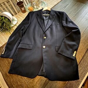Lauren Ralph Lauren Navy‎ Wool Blazer Gold Button Two Button Sport Coat Mens 45L